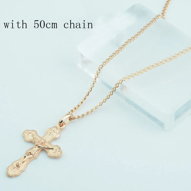 FJ 10 стильные ювелирные изделия для женщин и мужчин, 585 розовое золото, белый крест, цепочка с кулоном, волнистое ожерелье - Окраска металла: PN0009 with chain