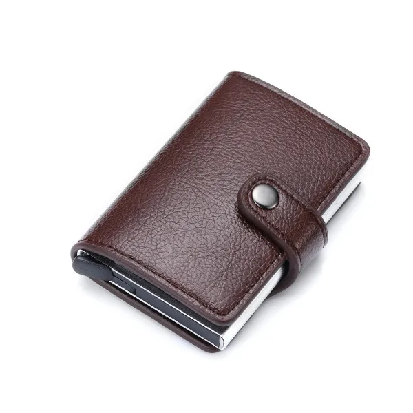 Coffee YM0609 Bycobecy держатель для карт бумажник на кнопке RFID Блокировка винтажные кошельки Кредитная карта всплывающая защитная карта чехол тонкий Противоугонный держатель ID - Цвет: Coffee YM0609