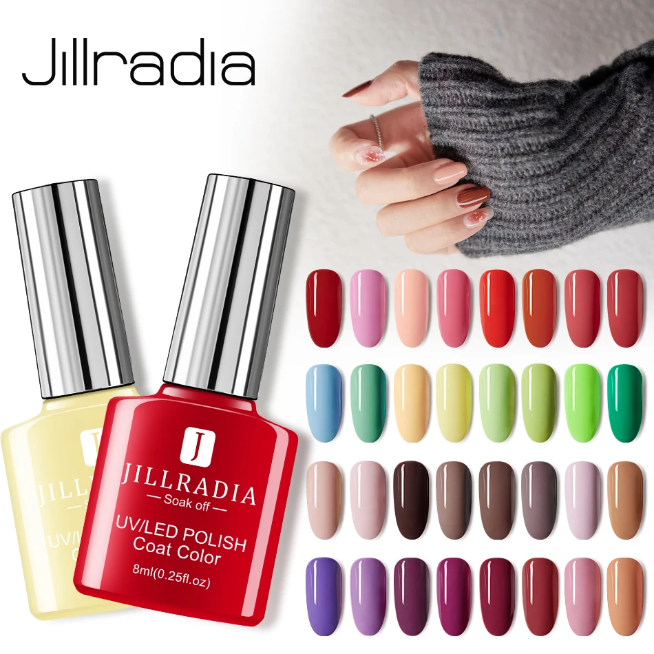 Jillradia, 8 мл, лак для ногтей, все для маникюра, 60 цветов, полуперманентный Гель-лак, стойкий Гель-лак для ногтей