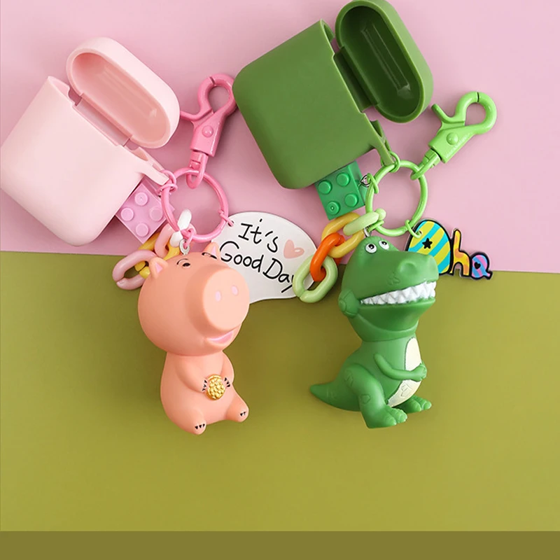 

2019 For Apple AirPods 2 Silicone Cases Green dinosaur piggy Wireless Bluetooth Earphone Case Protective Cover keychain