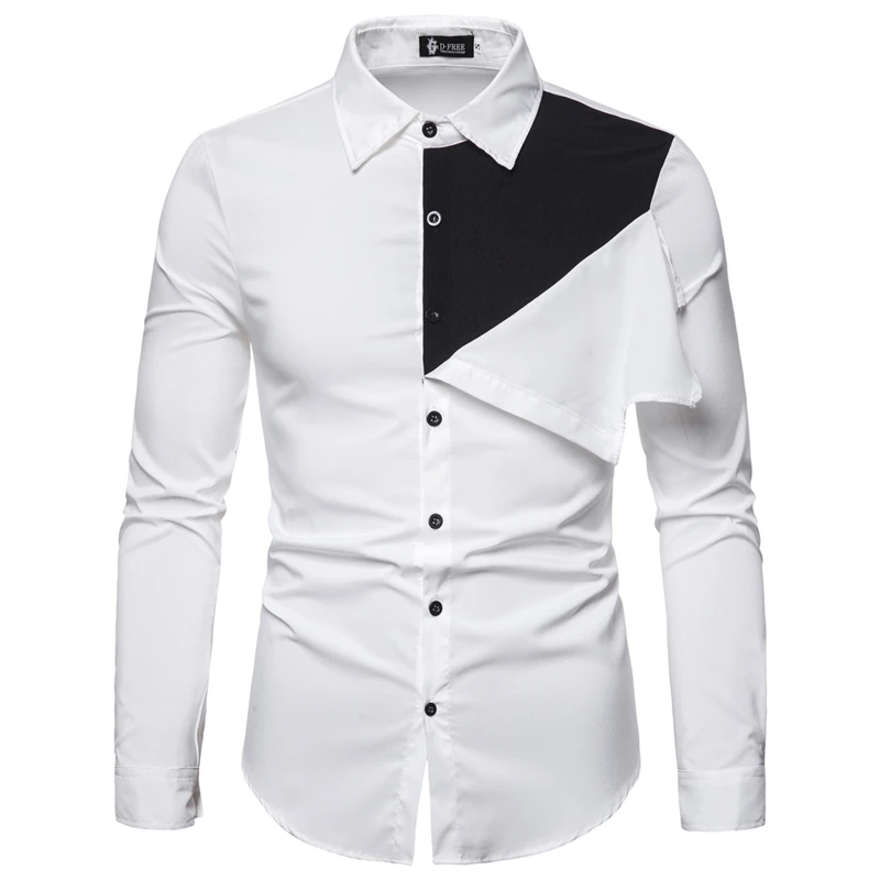 Белый ZUSIGEL Мужская Повседневная рубашка Slim Fit Новая Осенняя индивидуальная Лоскутная мужские рубашки с длинным рукавом однобортные мужские рубашки - Цвет: Белый