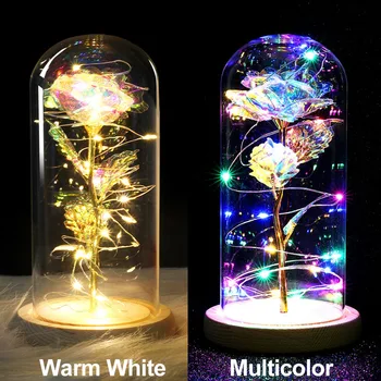 

Beauty and The Beast Rose Light LED Night Light in Glass Dome on Wood Base For Wedding Party Mother's Day Birthday Day Gift D30