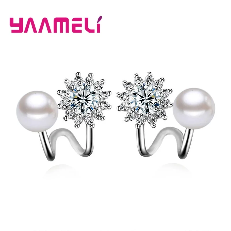 

Top Selling Women Stud Ear Brincos Earrings Pendientes Fine 925 Sterling Silver Freshwater Pearl AAA Zircon Korean Style Jewelry