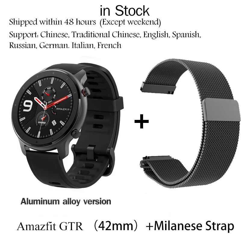 Huami Amazfit GTR 42 мм gps Смарт-часы Мужские 5ATM водонепроницаемые Смарт-часы 12 дней батарея AMOLED экран 12 спортивных режимов для Xiaomi - Цвет: Black-STRAP