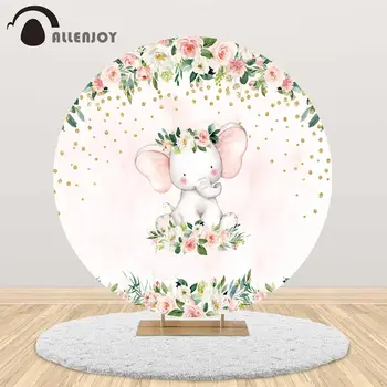 

Allenjoy elephant child party decor banner flowers dot pastel photo backdrops for photos happy birthday event curtains photocall