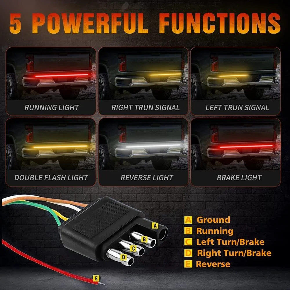 60" Triple Row LED Tailgate Light Bar - Brake, Turn Signal, Reverse Lights With Waterproof Streamer Effect