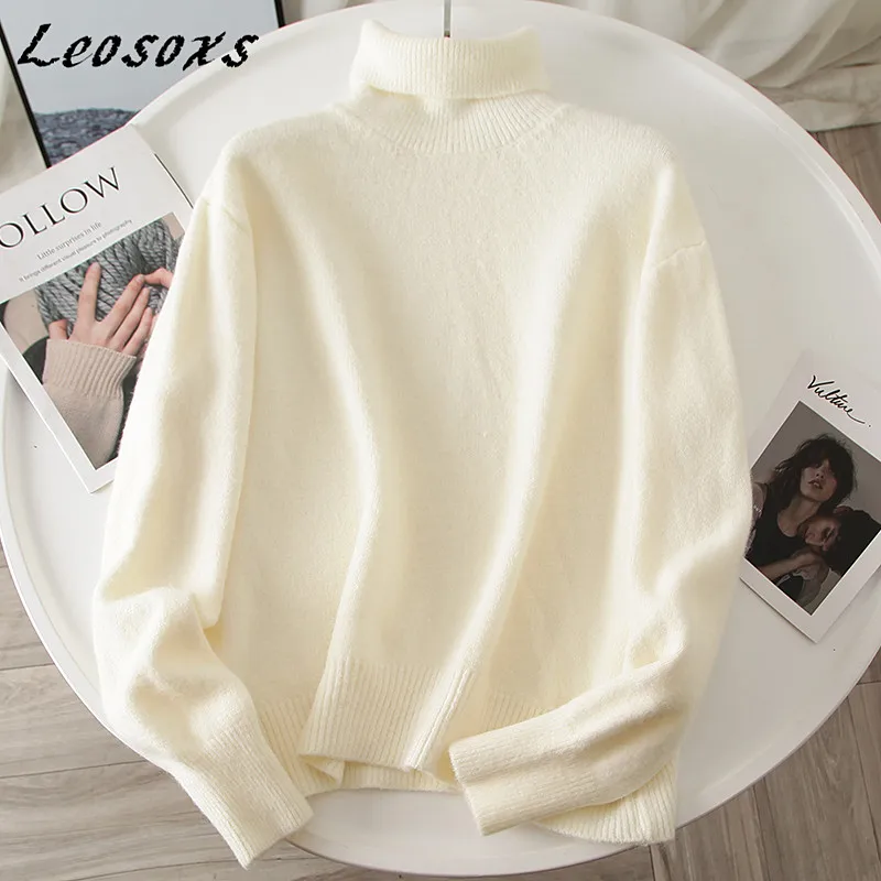 

Leosoxs Korean Loose Casual Turtleneck sweater Long Sleeve Knitted Base Tops all-match women sweaters Pullover 2020 Winter New