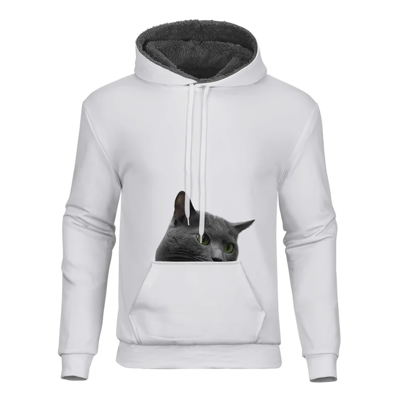 

Cloudstyle New Cat Men's Fleece Hoodie Winter Streetwear Casual White 3D Printed Animal Hooded Hoodie Sweatshirt Male