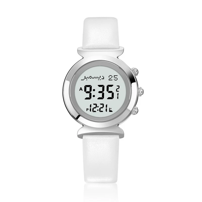 

Женские часы для мусульман с автоматическим молитвенным будильником Киблы и временем азана из натуральной кожи с ремешком из нержавеющей стали