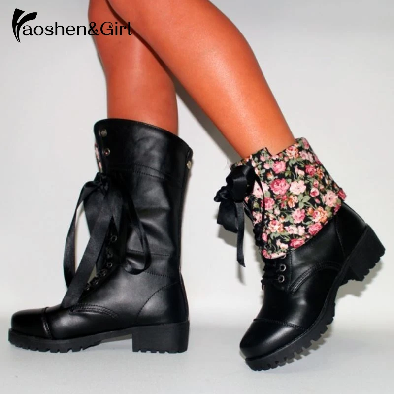 

Haoshen&Girl Half Boots Woman Knight boots Heel Shoes Winter Boots Lace Up Women's Shoes Plus Size11 33-44