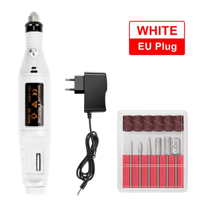 For EU Plug 1 Набор, электрическая дрель для ногтей 20000 ОБ/мин, фрезы, фрезы для маникюра, пилочка для ногтей, ручка, лак - Цвет: For EU Plug