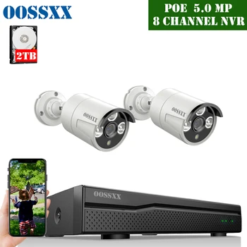 

OOSSXX 5MP POE Security Camera System Kit 2pcs 5.0MP Audio Camera IR Cut Outdoor Indoor IP67 Waterproof CCTV Video Surveillance