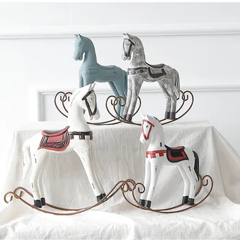

Europe Style Solid Wood Rocking Horse Ornament Handmade Kids Toy Gift Home Decoration Accessories Table Decoration Souvenirs