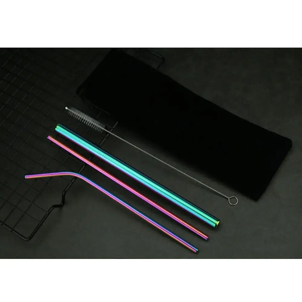 5pcs Stainless Steel Drinking Straw Metal Straw with 1 Cleaner Brush Kitchen Drinkware Accessories For Drinks Milk Tea Coffee - Цвет: C