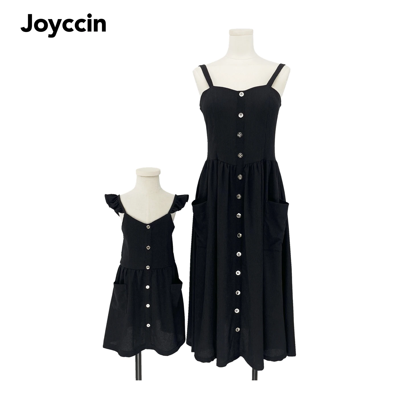Joyccin Women's Summer Dress Vintage Sexy Square Neck Slim Button Pleated Hem Sundress Mother Kids Casual Pocket Sleeveless