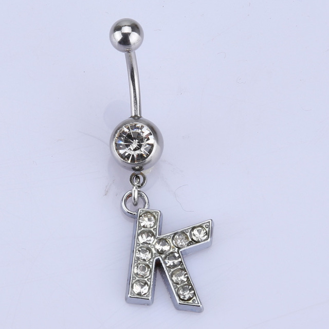 26 letter style Charming Body Piercing Crystal Rhinestone Inlaid Navel Belly Button Ring stainless steel jewelry