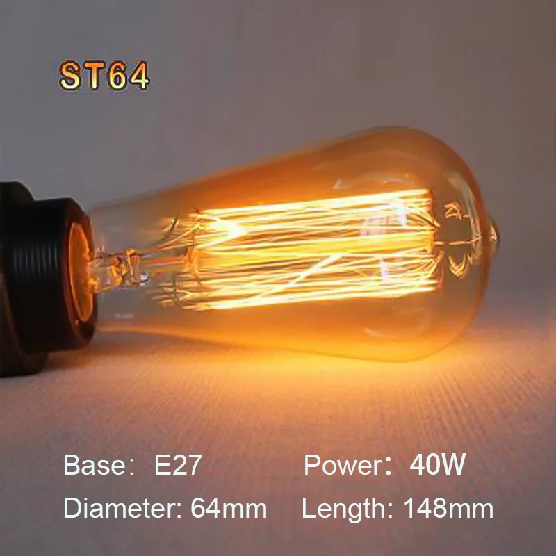 ST64 Hontiey Edison лампочка E27 лампа 110V 220V нить накаливания Ampoule лампы винтажная лампочка эдисона украшения окружающего света - Испускаемый цвет: ST64