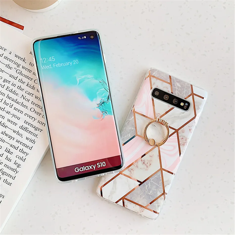 IPWSOO геометрический мраморный imd чехол для телефона для samsung S8 S9 S10 Plus кольцо держатель стенд Мягкий ТПУ чехол для Galaxy A40 A50 A70