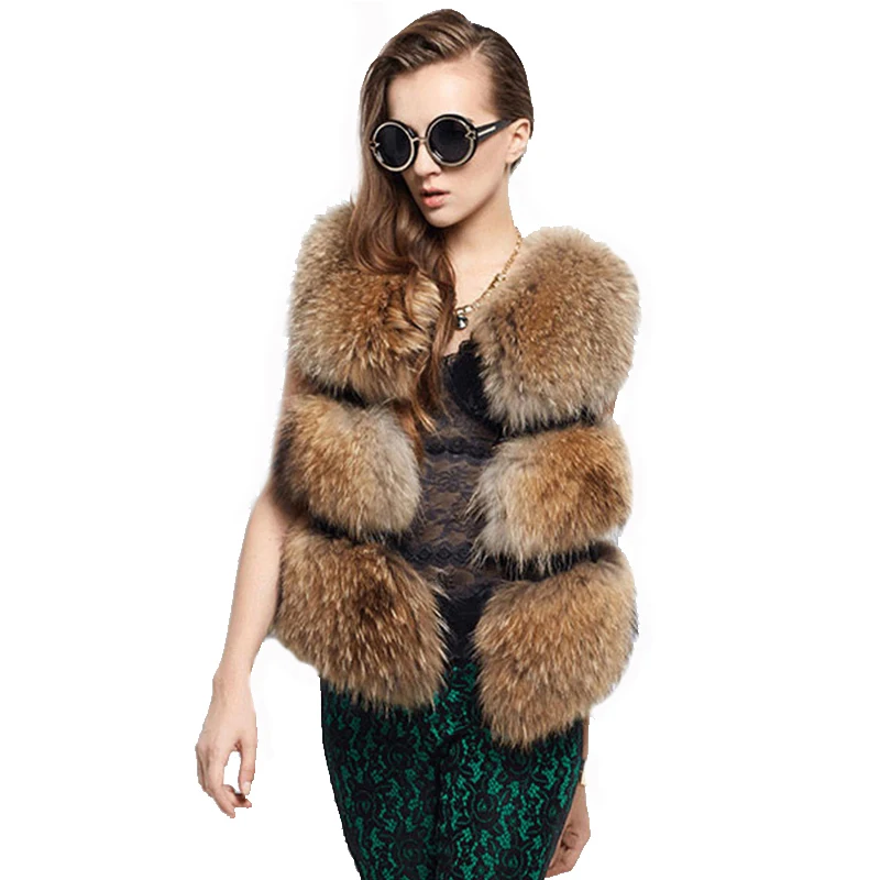 Женский жилет из искусственного меха короткий енота PC147 новое поступление|faux fur