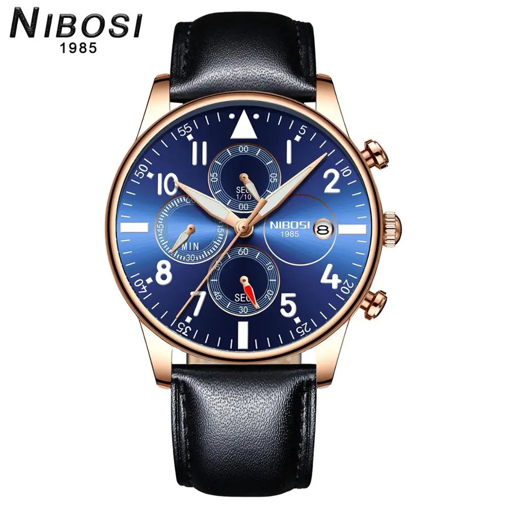 Мужские часы марки NIBOSI мужские спортивные синие кварцевые повседневные военные