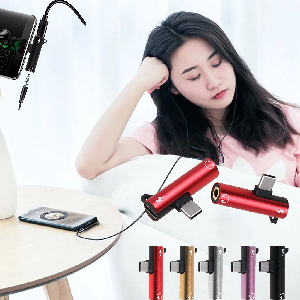 Адаптер для зарядки и наушников 2 в 1 с разъемом типа C на головку 3 5 мм Aux Audio USB