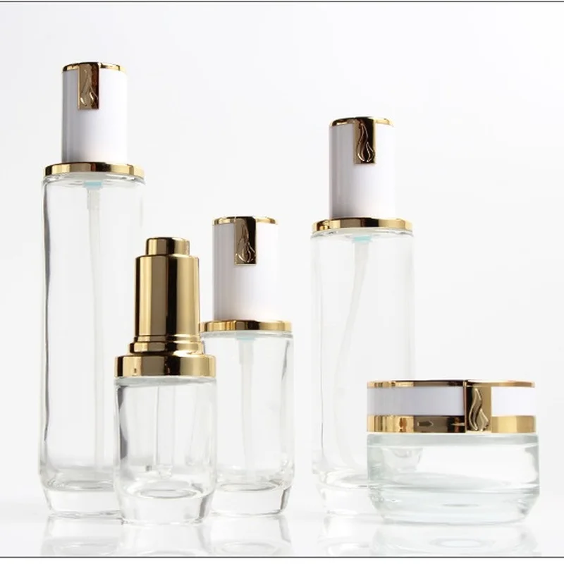 Dropper Bottle Travel Press Pump Bottle Glass Clear Empty Cosmetic Containers Essential Lotion Bottles Cream Cosmetic Container