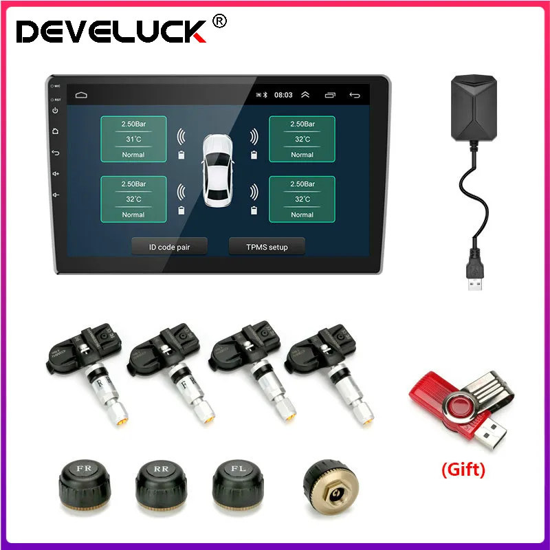 

USB Android TPMS Tire Pressure Monitoring System Display Alarm System 5V Internal Sensors Android Navigation 4 Sensors Car Radio