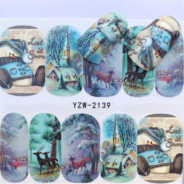 Sheet 3D Nail Stickers Christmas Decorations Deer Santa Claus Sliders Adhesive Nail Decals UV Gel Polish Wraps Tips