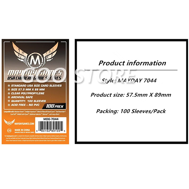 

2 packs/lot MAYDAY Card Sleeves 7044 for 57.5*89mm Cards protector clear pack case Board Games Sleeve