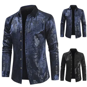 

Fashion Men's Casual Print Slim Warm Long Sleeve Shirt Blouse Tops New Arrivals Slim Fit Male Shirt Solid Long Sleeve British St