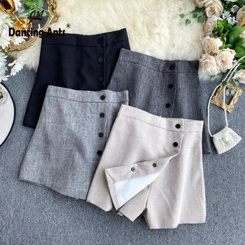 

Woman A-line High Waist Skirt Shorts Harajuku Office Lady Single Breasted Skinny Female Slim Skirts Shorts 2020 Spring Fashion