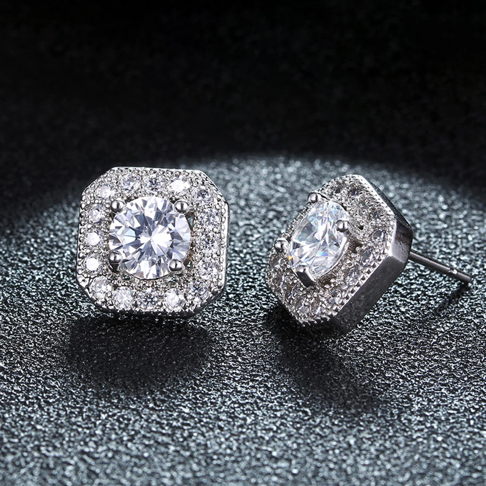 Женские роскошные квадратные серьги с основным камнем и кристаллами из циркона, 925 пробы серебряные ювелирные изделия, винтажные двойные Симпатичные серьги-гвоздики, аксессуары