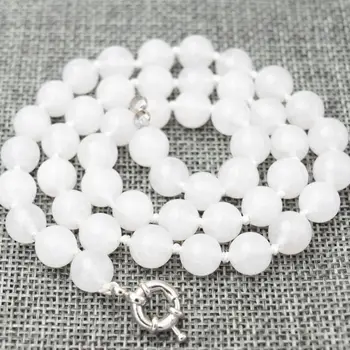 

Long 18" /10mm White Jade Round gemstone Necklace AAA