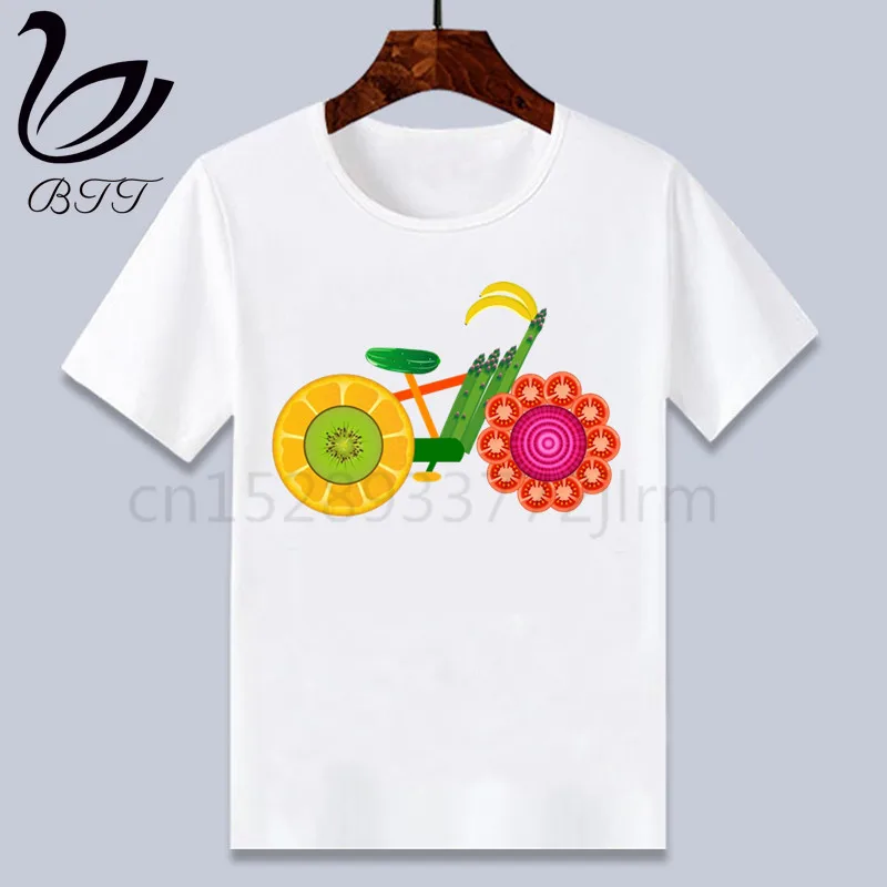 Футболка с фруктовым велосипедом, Детская футболка, короткие футболки с забавным принтом для девочек - Цвет: WhiteA