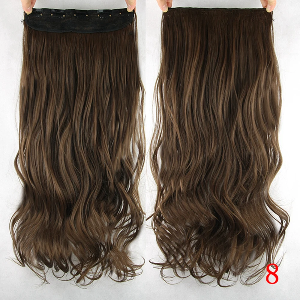 Curly 8 Soowee 60 см длинные прямые женские волосы для наращивания на заколках, черные, коричневые, высокая температура, синтетические волосы - Цвет: Curly 8