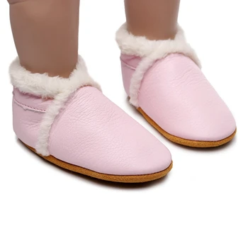 

2020 Winter Warm Baby Girl Boy Shoes With Velvet Baby Cowhide Soft Sole High-tops Boots Infant Toddler Shoes