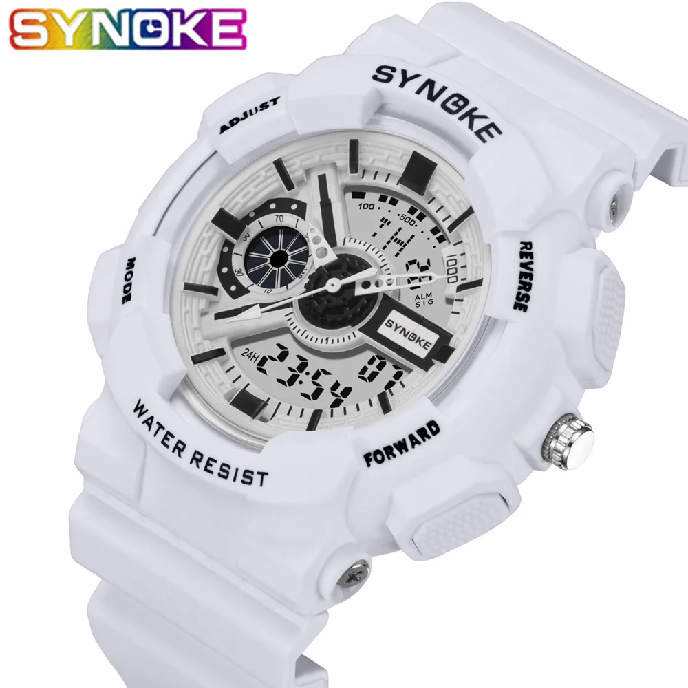 

SYNOKE 2019 Classic Sports Men's Watches Multi-function Alarm EL Lights Colorful LED Double Display Digital Wristwatches for Men