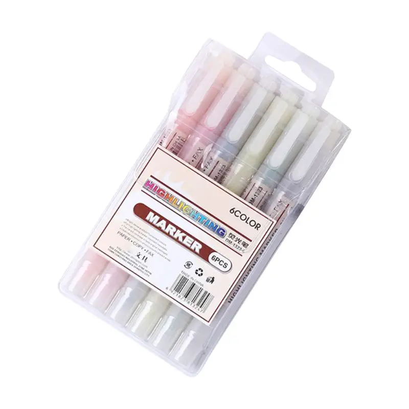 

6 Color Dual Double Headed Highlighter Pen Fluorescent Marker Drawing Stationery