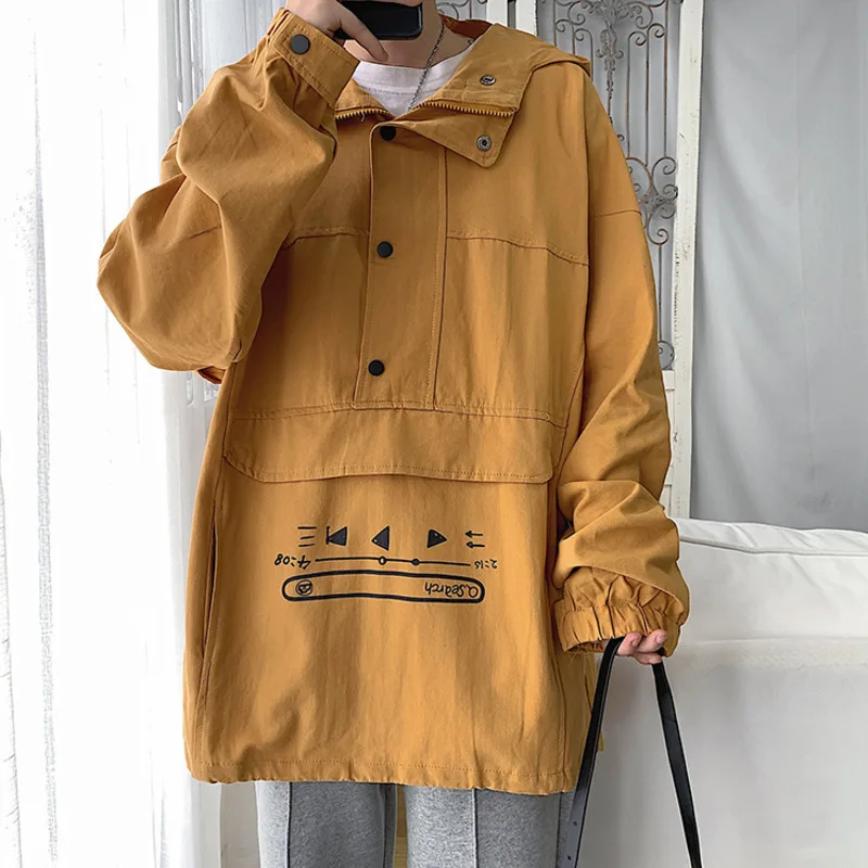 

Cotton Pullover Jacket Men's Fashion Letter Print Hooded Jackets Mens Streetwear Wild Loose Hip Hop Bomber Jacket Men M-5XL
