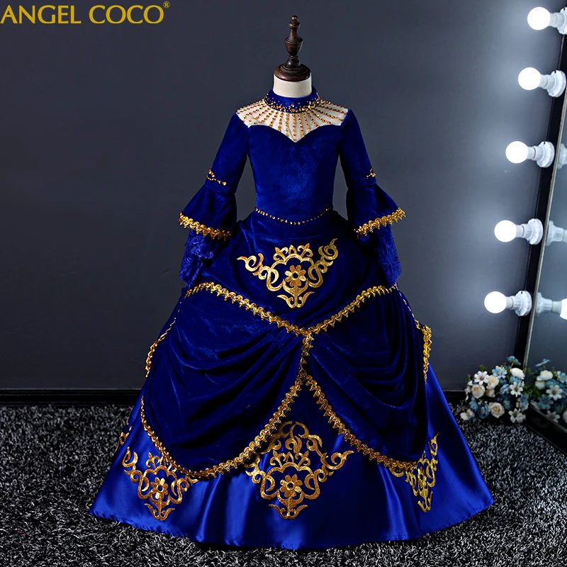 Crianças passarela europeu traje meninas princesa vestido estilo palácio pettiskirt manga longa retro trajes carnaval para crianças