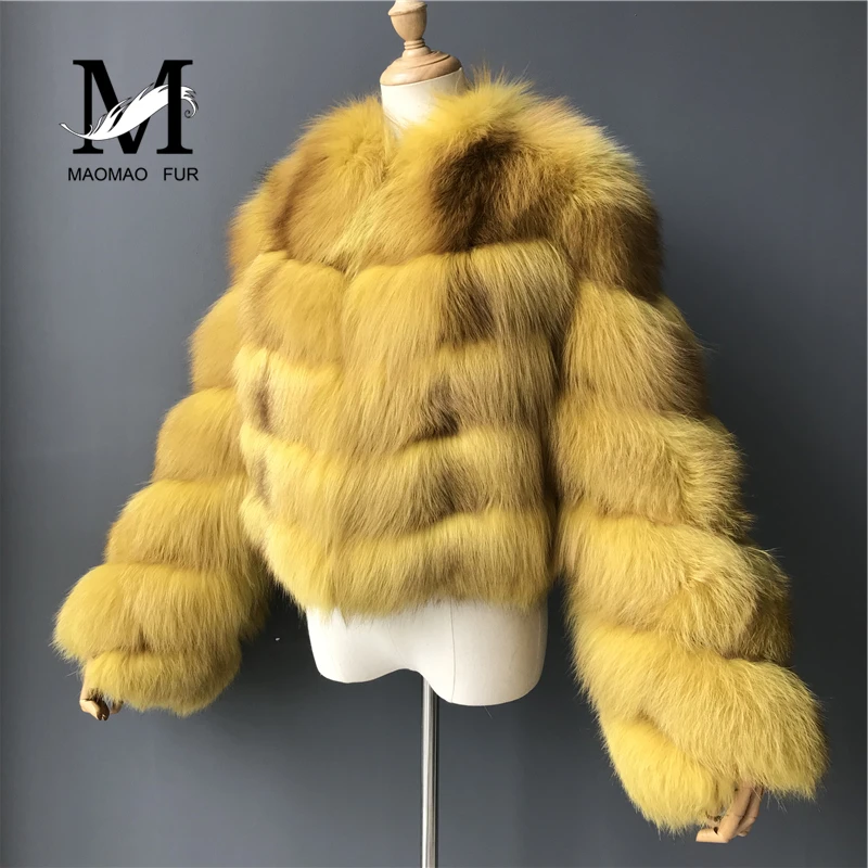 MAOMAOFUR настоящий золотой лисий мех пальто женский натуральный мех модный стиль с длинными рукавами теплая одежда женская куртка из натурального меха