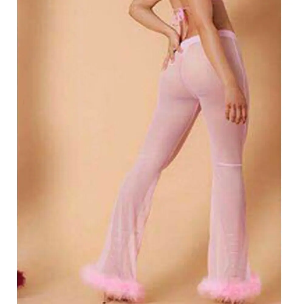 Бренд ледяной шелк глянцевый прозрачный расклешенные брюки прозрачные кроличьи экзотические брюки Эротическое Сексуальное нижнее белье Леггинсы Капри - Цвет: Розовый