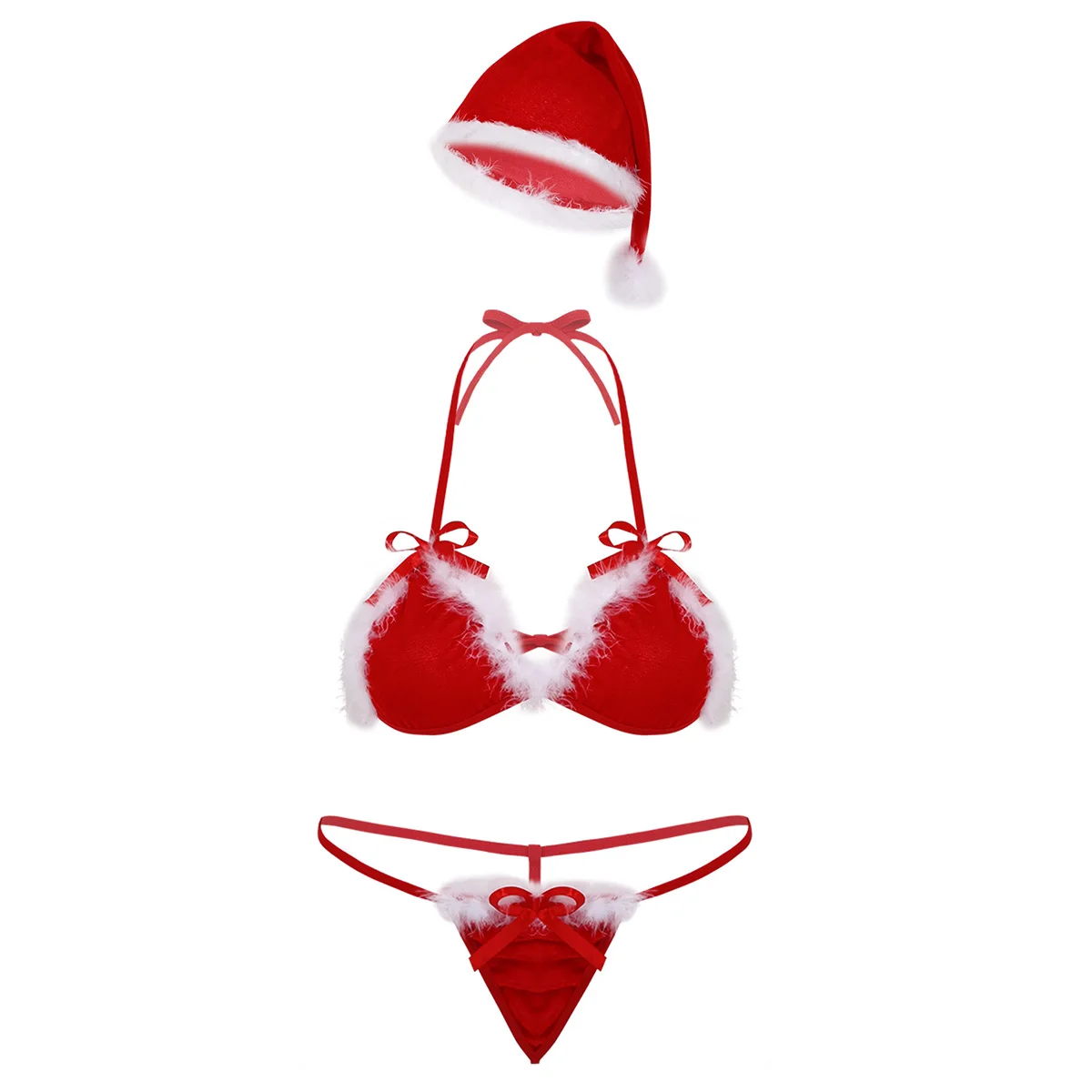 DPOIS, женский сексуальный Рождественский Соблазнительный комплект нижнего белья, Женский мини микро-бикини, купальник, бюстгальтер, топ и трусы, нижнее белье - Цвет: Red