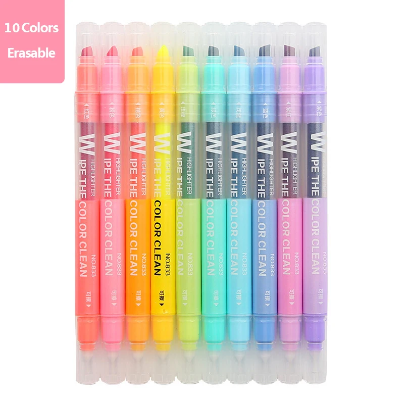 10 PCS/LOT Erasable Highlighters Set Mildliner Markers Oblique head