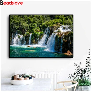 

Diamond Embroidery Waterfall Lake Natural Mountain Scenery Landscape 5D DIY Diamond Painting Full Square Round drills Mosaic