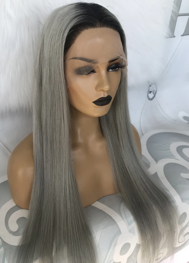 QueenKing волосы на кружеве парик 130% плотность Омбре T1B серый шелковистые прямые предварительно выщипанные волосы бразильские человеческие волосы remy