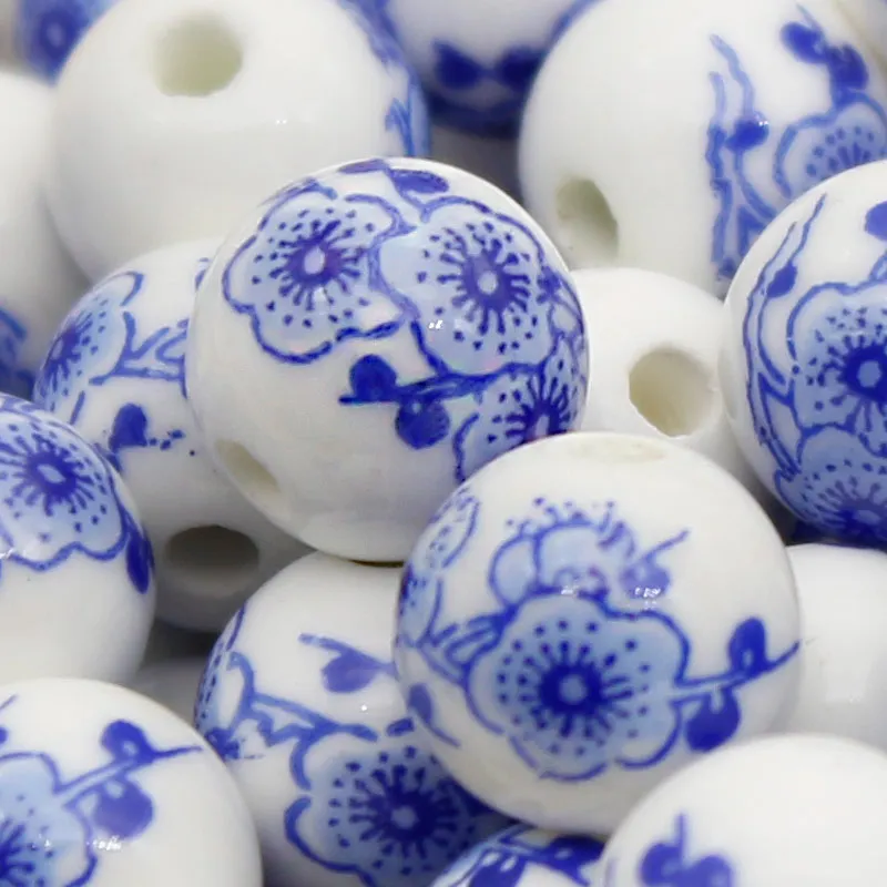 

6 Colour 20PCS/Lot Ceramic Beads for Making Jewelry 10MM Plum Blossom Pattern String Round Bead to Diy Bracelet