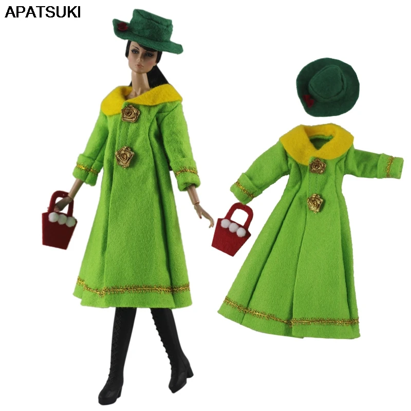 Зеленая модная кукольная одежда для кукольного домика Барби длинное пальто и