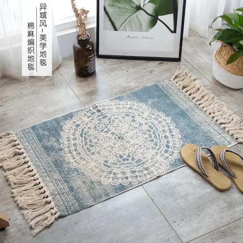 Nordic Cotton And Linen Knit Rug Ethnic Style Carpet Tel Small Linen Knit Rug Ethnic Style Carpet