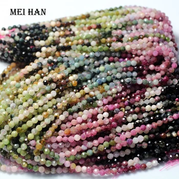 

Meihan Natural 4mm (2 strands/set) colorful tourmaline faceted round handmade loose beads for jewelry making design stone DIY